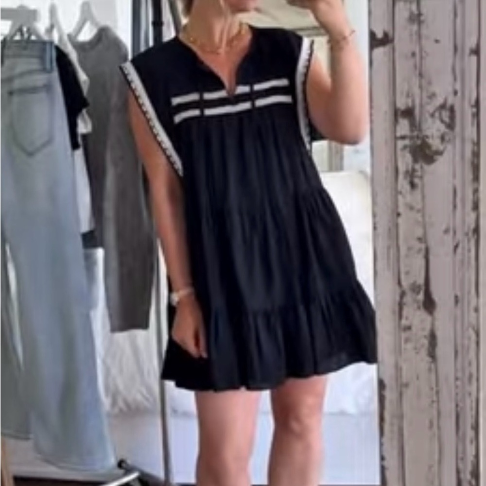 Carly Jean Los Angeles Piper Black Mini Dress with White Trim